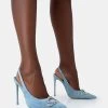 Public Desire Blaise Washed Denim Bleach Diamante Trim Stiletto Slingback Court