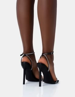 Evan Black Pu Diamante Barely There Square Toe Stiletto Heels 9 Evan Black Pu Diamante Barely There Square Toe Stiletto Heels -Chic Footwear Shop 771A4765