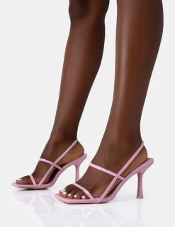 Sophia Baby Pink PU Barely There Square Toe Mid Stiletto Heels 8 Sophia Baby Pink PU Barely There Square Toe Mid Stiletto Heels -Chic Footwear Shop 771A4772