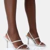 Sophia White PU Barely There Square Toe Mid Stiletto Heels