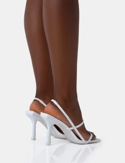 Sophia White PU Barely There Square Toe Mid Stiletto Heels 9 Sophia White PU Barely There Square Toe Mid Stiletto Heels -Chic Footwear Shop 771A4782