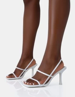 Sophia White PU Barely There Square Toe Mid Stiletto Heels 8 Sophia White PU Barely There Square Toe Mid Stiletto Heels -Chic Footwear Shop 771A4783