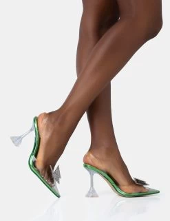 Stormi Lime Mirror Metallic Butterfly Diamante Slingback Pointed Court Stiletto Heels -Chic Footwear Shop 771A4925