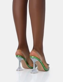 Stormi Lime Mirror Metallic Butterfly Diamante Slingback Pointed Court Stiletto Heels -Chic Footwear Shop 771A4927