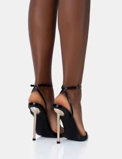 Legacy Black Patent Croc Barely There Pointed Toe Gold Stiletto Heels 9 Legacy Black Patent Croc Barely There Pointed Toe Gold Stiletto Heels -Chic Footwear Shop 771A4946