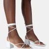 Aerin White PU Lace Up Strappy Square Toe Block Mid Heels -Chic Footwear Shop 771A4949