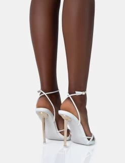 Risque White PU Strappy Pointed Toe Gold Stiletto Heels 9 Risque White PU Strappy Pointed Toe Gold Stiletto Heels -Chic Footwear Shop 771A4968