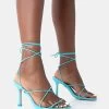 Euphoria Baby Blue Patent Square Toe Lace Up Mid Heels -Chic Footwear Shop 771A5015