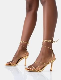 Euphoria Gold Pu Square Toe Lace Up Mid Heels 8 Euphoria Gold Pu Square Toe Lace Up Mid Heels -Chic Footwear Shop 771A5021