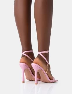 Catwalk Baby Pink PU Chain Strappy Square Toe Stiletto Heels -Chic Footwear Shop 771A5031