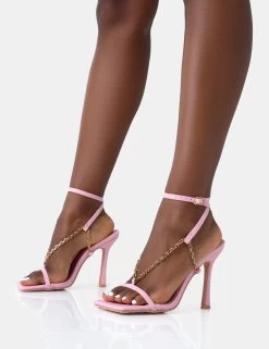 Catwalk Baby Pink PU Chain Strappy Square Toe Stiletto Heels -Chic Footwear Shop 771A5032