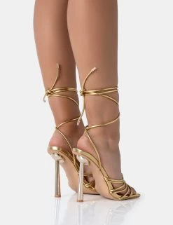 Glow Up Gold PU Knotted Strappy Lace Up Square Toe Stiletto Heels 9 Glow Up Gold PU Knotted Strappy Lace Up Square Toe Stiletto Heels -Chic Footwear Shop 771A5055