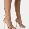 Glow Up Gold PU Knotted Strappy Lace Up Square Toe Stiletto Heels -Chic Footwear Shop 771A5056 429cafa5 d13f 40e6 858c c5c82f93c23c