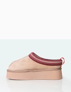 Vixon Beige Faux Suede Embroidered Slipper Platform Boots -Chic Footwear Shop 771A5168