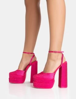 Moonchild Wide Fit Pink Sparkly Diamante Satin Closed Toe Statement Platform Block Heels 8 Moonchild Wide Fit Pink Sparkly Diamante Satin Closed Toe Statement Platform Block Heels -Chic Footwear Shop 771A5242