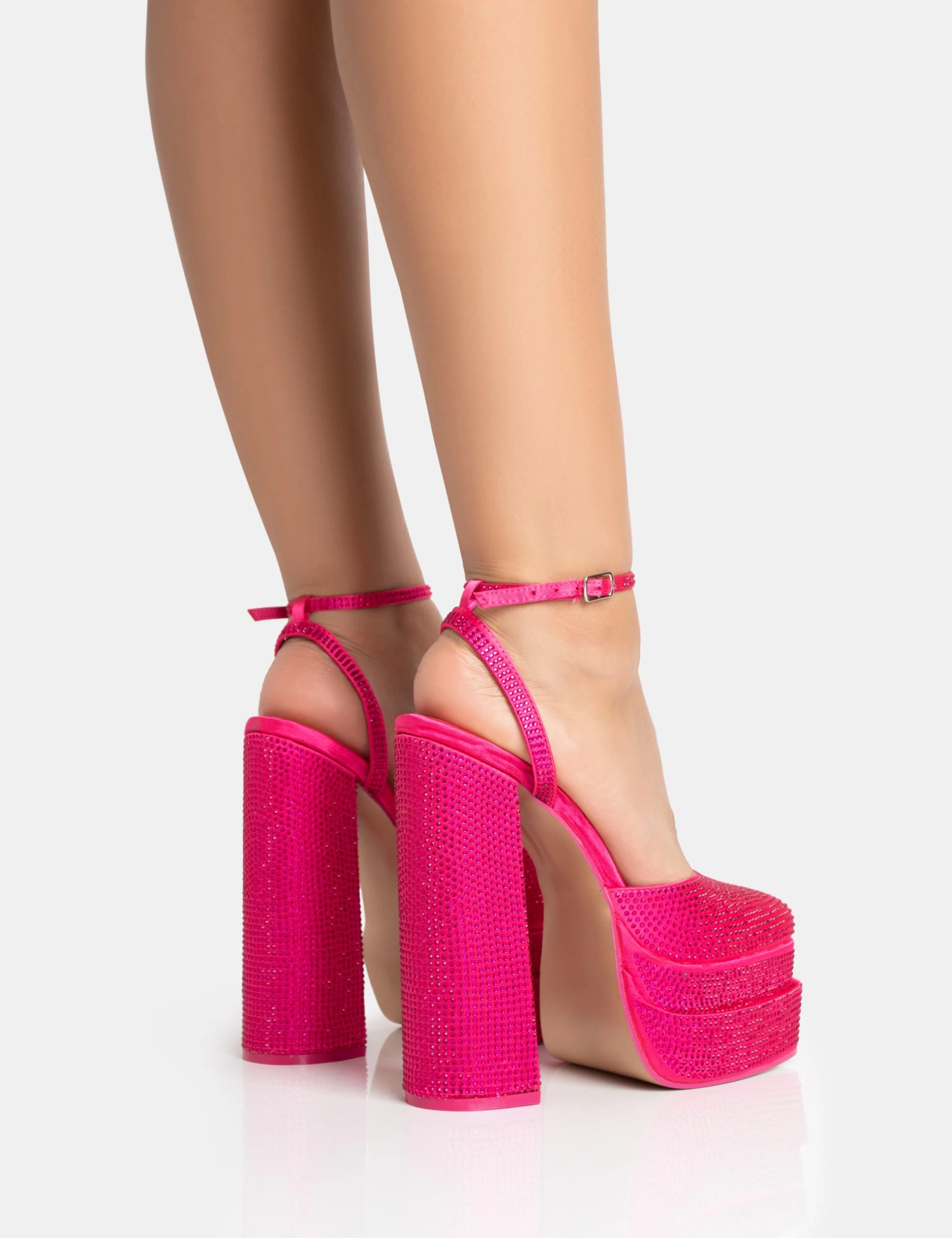 Moonchild Wide Fit Pink Sparkly Diamante Satin Closed Toe Statement Platform Block Heels 6 Moonchild Wide Fit Pink Sparkly Diamante Satin Closed Toe Statement Platform Block Heels - Image 4