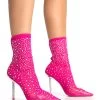 VIP Hot Pink Diamante Detailed Mesh Pointed Toe Stiletto Sock Boot Heels 2 VIP Hot Pink Diamante Detailed Mesh Pointed Toe Stiletto Sock Boot Heels -Chic Footwear Shop 771A5292