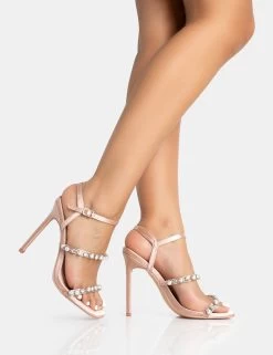 Evia Blush Pink Satin Pearl Barely There Square Toe Stiletto Heels 7 Evia Blush Pink Satin Pearl Barely There Square Toe Stiletto Heels -Chic Footwear Shop 771A5307
