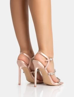 Evia Blush Pink Satin Pearl Barely There Square Toe Stiletto Heels 9 Evia Blush Pink Satin Pearl Barely There Square Toe Stiletto Heels -Chic Footwear Shop 771A5309