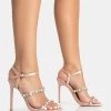 Evia Blush Pink Satin Pearl Barely There Square Toe Stiletto Heels -Chic Footwear Shop 771A5310