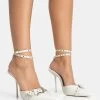 Ozella Light Grey Pu Studded Buckle Wrap Around Pointed Court Stiletto Heel -Chic Footwear Shop 771A5327