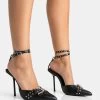 Ozella Black Pu Studded Buckle Wrap Around Pointed Court Stiletto Heel 2 Ozella Black Pu Studded Buckle Wrap Around Pointed Court Stiletto Heel -Chic Footwear Shop 771A5327copy