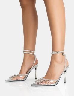 Twilight Silver Perspex Diamante Bow Pointed Court Stiletto Heel -Chic Footwear Shop 771A5332