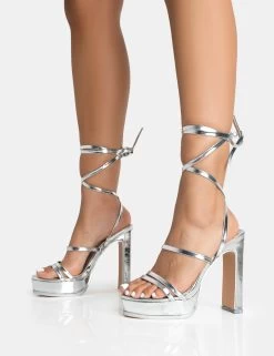Gimme Gimme Silver PU Strappy Lace Up Block Heels 8 Gimme Gimme Silver PU Strappy Lace Up Block Heels -Chic Footwear Shop 771A5340