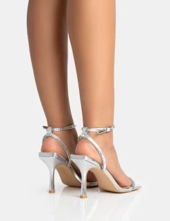 Carla Silver Metallic Pu Diamante Barely There Mid Heels 9 Carla Silver Metallic Pu Diamante Barely There Mid Heels -Chic Footwear Shop 771A5346