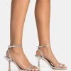 Carla Silver Metallic Pu Diamante Barely There Mid Heels