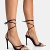 Unapologetic Black Satin Barely There Gold Pointed Toe Stiletto Heels -Chic Footwear Shop 771A5355