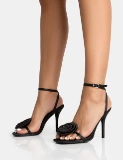 Ruru Black Satin Flower Barely There Stiletto Heel 8 Ruru Black Satin Flower Barely There Stiletto Heel -Chic Footwear Shop 771A5364