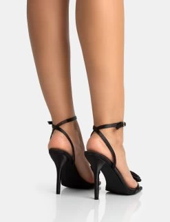 Ruru Black Satin Flower Barely There Stiletto Heel 9 Ruru Black Satin Flower Barely There Stiletto Heel -Chic Footwear Shop 771A5366