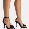Ruru Black Satin Flower Barely There Stiletto Heel