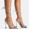 Jenner Silver PU Diamante Strap Lace Up Square Toe Cake Stand Stiletto Heels -Chic Footwear Shop 771A5387