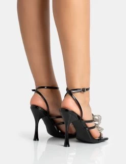 Amelia Black Patent Sparkly Diamante Strappy Bow Square Toe High Heels 9 Amelia Black Patent Sparkly Diamante Strappy Bow Square Toe High Heels -Chic Footwear Shop 771A5390