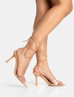 Unruly Nude Pu Perspex Strappy Lace Up Pointed Toe Stiletto Heels 8 Unruly Nude Pu Perspex Strappy Lace Up Pointed Toe Stiletto Heels -Chic Footwear Shop 771A5393