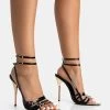 Majesty Black Patent Buckles Wrap Around Pointed Toe Gold Stiletto Heel -Chic Footwear Shop 771A5423