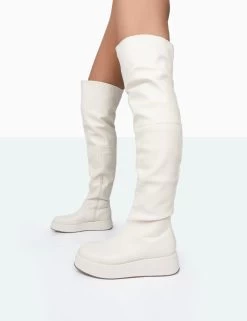 Erica Bone Pu Chunky Platform Sole Over The Knee Boots 8 Erica Bone Pu Chunky Platform Sole Over The Knee Boots -Chic Footwear Shop 771A5433