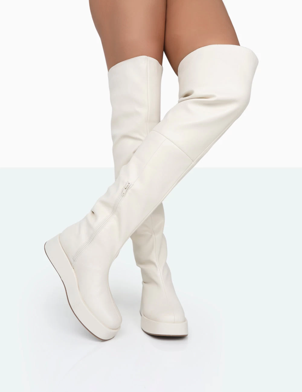 Erica Bone Pu Chunky Platform Sole Over The Knee Boots 4 Erica Bone Pu Chunky Platform Sole Over The Knee Boots - Image 2