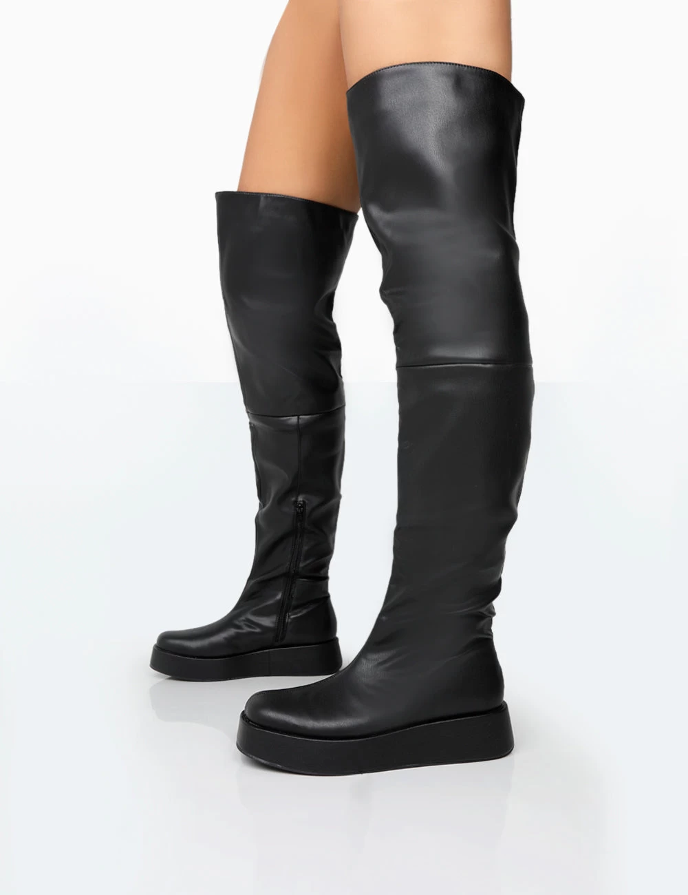 Erica Wide Fit Black Pu Chunky Platform Over The Knee Boots 5 Erica Wide Fit Black Pu Chunky Platform Over The Knee Boots - Image 3