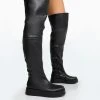 Erica Wide Fit Black Pu Chunky Platform Over The Knee Boots