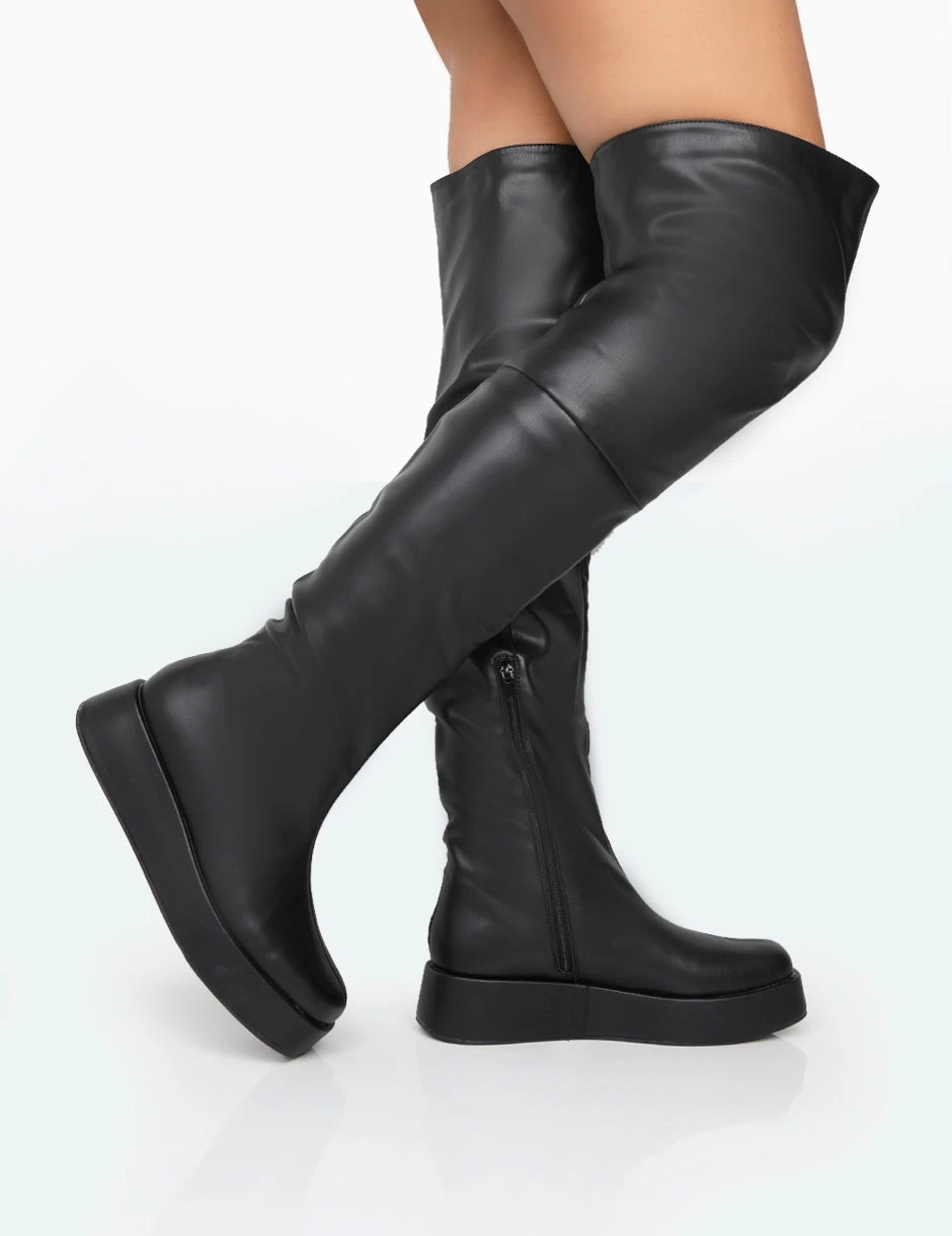 Erica Wide Fit Black Pu Chunky Platform Over The Knee Boots 4 Erica Wide Fit Black Pu Chunky Platform Over The Knee Boots - Image 2