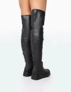 Erica Wide Fit Black Pu Chunky Platform Over The Knee Boots 9 Erica Wide Fit Black Pu Chunky Platform Over The Knee Boots -Chic Footwear Shop 771A5444copy
