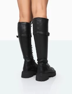 Lainey Black Pu Chunky Sole Lace Up Knee High Boots 9 Lainey Black Pu Chunky Sole Lace Up Knee High Boots -Chic Footwear Shop 771A5450 6881c37e 4b8a 438b a855 f9a7a7ff372a