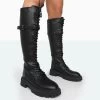 Lainey Black Pu Chunky Sole Lace Up Knee High Boots -Chic Footwear Shop 771A5453