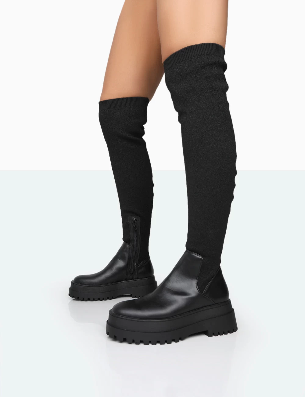 Happier Black Boucle Knit Over The Knee Boots 4 Happier Black Boucle Knit Over The Knee Boots - Image 2