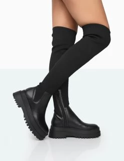 Happier Black Boucle Knit Over The Knee Boots 8 Happier Black Boucle Knit Over The Knee Boots -Chic Footwear Shop 771A5456
