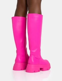 Scorpio Hot Pink Rubberised Pu Rounded Toe Chucky Sole Knee High Boots 9 Scorpio Hot Pink Rubberised Pu Rounded Toe Chucky Sole Knee High Boots -Chic Footwear Shop 771A5578