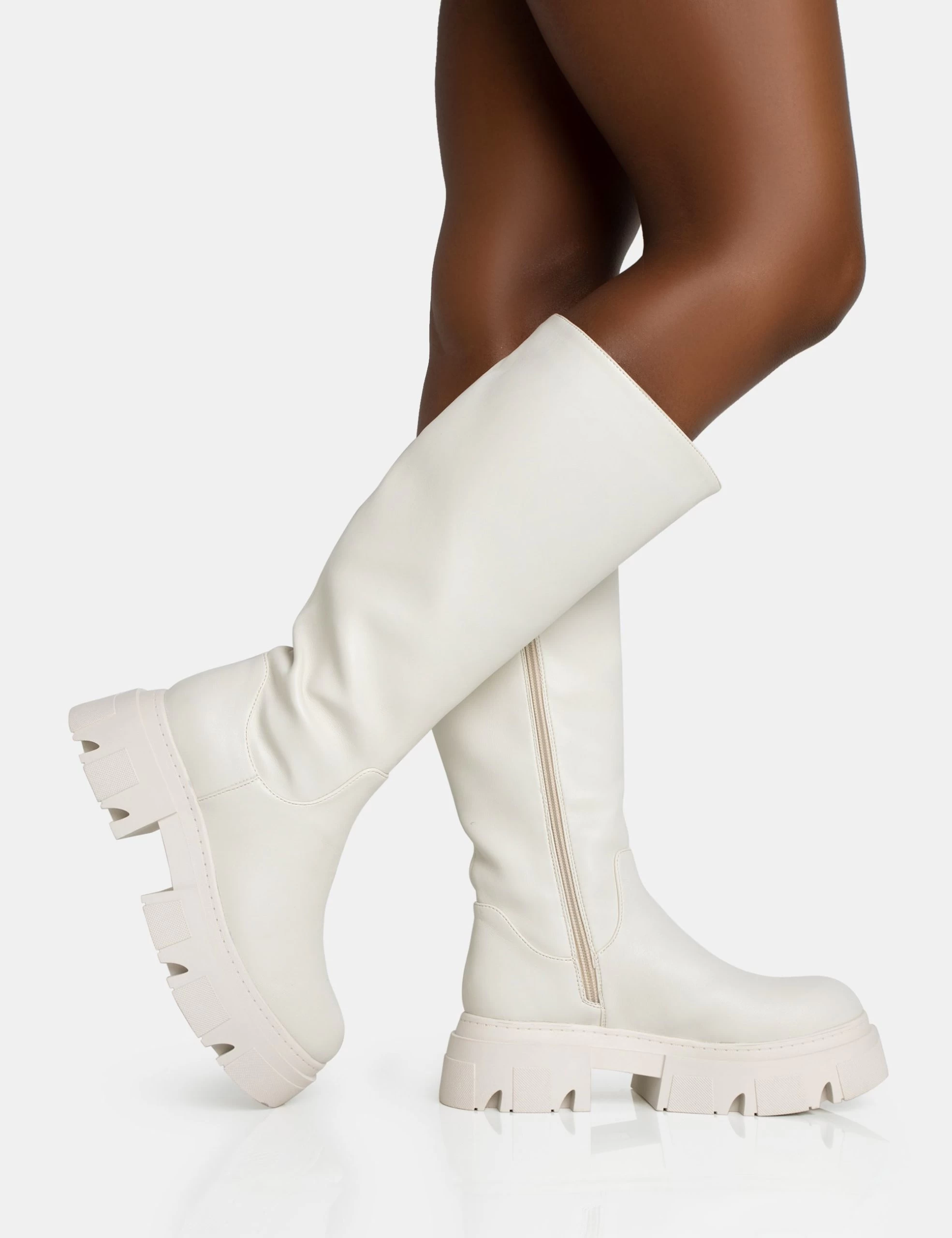 Scorpio Ecru Rubberised Pu Rounded Toe Chucky Sole Knee High Boots 4 Scorpio Ecru Rubberised Pu Rounded Toe Chucky Sole Knee High Boots - Image 2